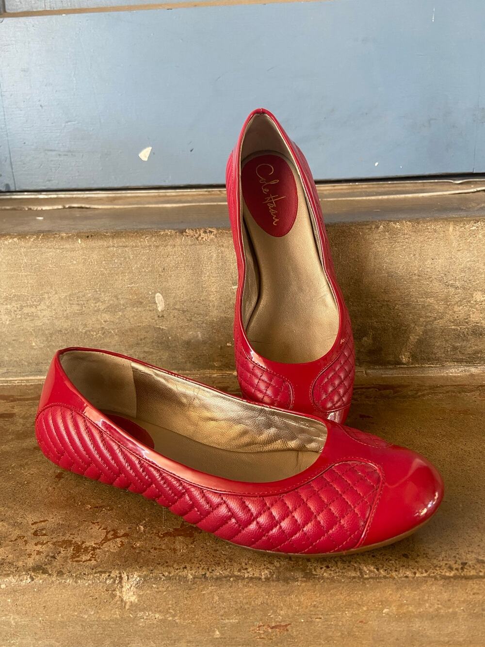 Cole Haan “Air Bria” Cherry Red quilted and patent leather ballet style flats